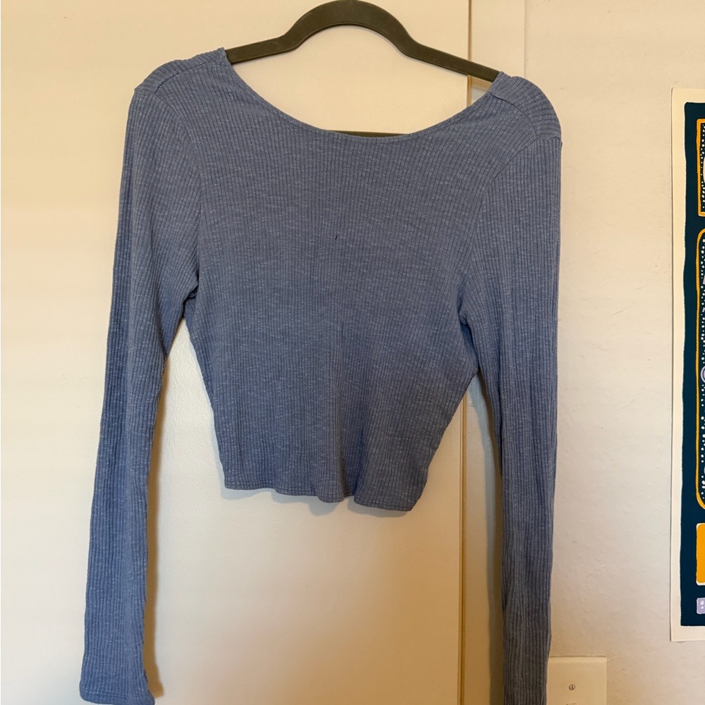Altar'd State Blue Ribbed Long Sleeve Top